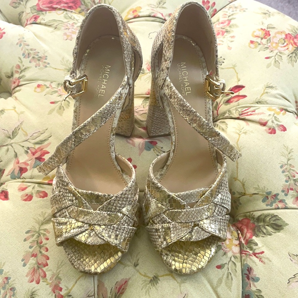 MK Snakeskin platform stack heels